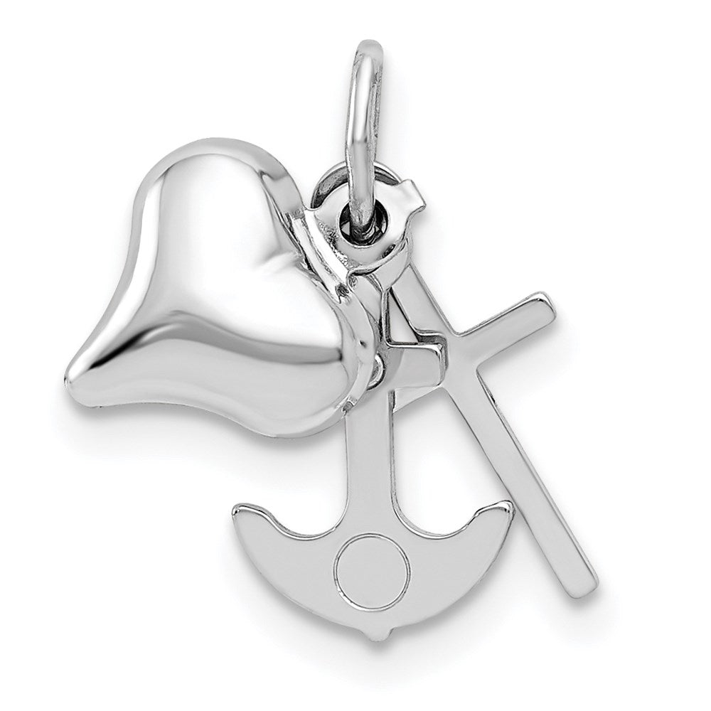 14K White Gold 3D Moveable Heart/Cross/Anchor Pendant, 13.5 x 20 mm