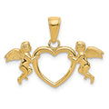14k Flying Cherubs Holding Heart Pendant, 16 x 25 mm