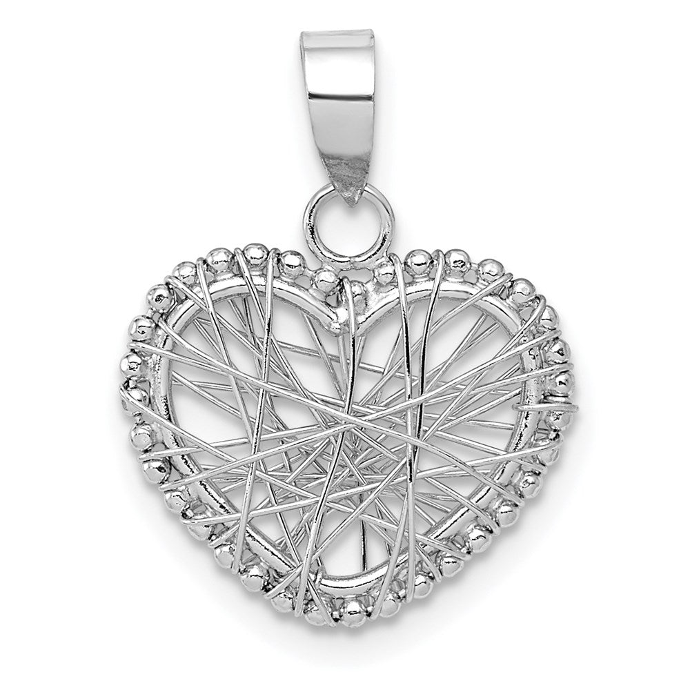 14K White Gold Open Wire Heart Pendant, 19 x 14 mm