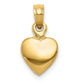 14K Polished Solid 3-D Heart Pendant, 12.5 x 7.95 mm