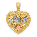 14k Tri-color Polished #1 MOM Shadowbox Pendant, 22 x 16 mm