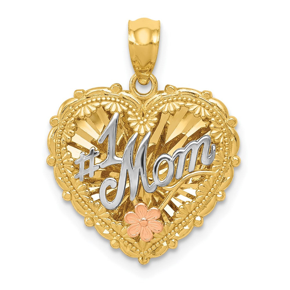 14k Tri-color Polished #1 MOM Shadowbox Pendant, 22 x 16 mm