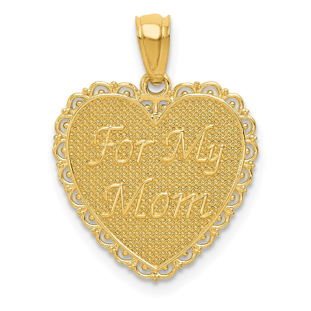 14K Reversible FOR MY MOM / THANKS FOR EVERYTHING Heart Pendant, 22 x 16 mm