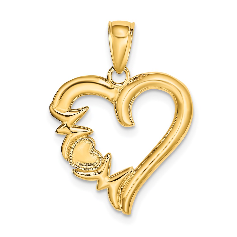 14K Polished MOM Heart Pendant, 22.5 x 17.8 mm