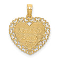14K Gold Polished DADDYS LITTLE GIRL Textured Heart Charm, 19.5 x 17 mm