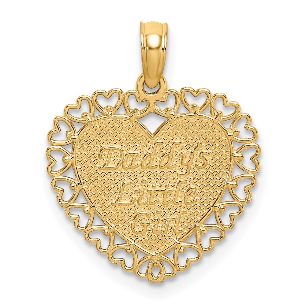 14K Gold Polished DADDYS LITTLE GIRL Textured Heart Charm, 19.5 x 17 mm
