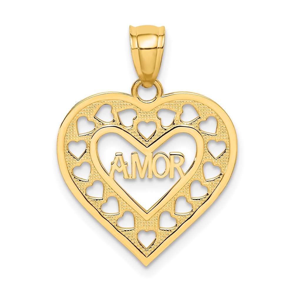 14k AMOR in Cut-out Heart Charm, 22.8 x 18.9 mm