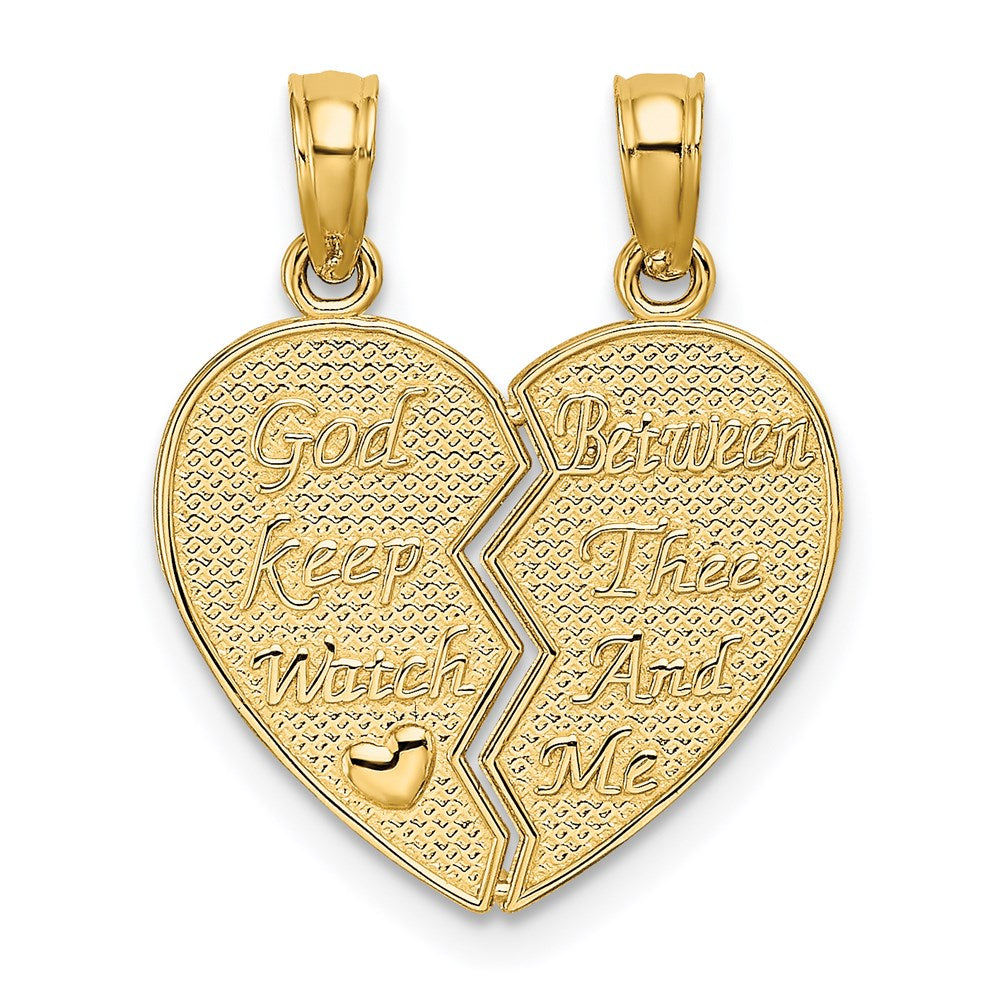 14k 2-Piece Break-Apart GOD KEEP WATCH BETWEEN THEE AND ME Heart Charm, 19.4 x 16.7 mm