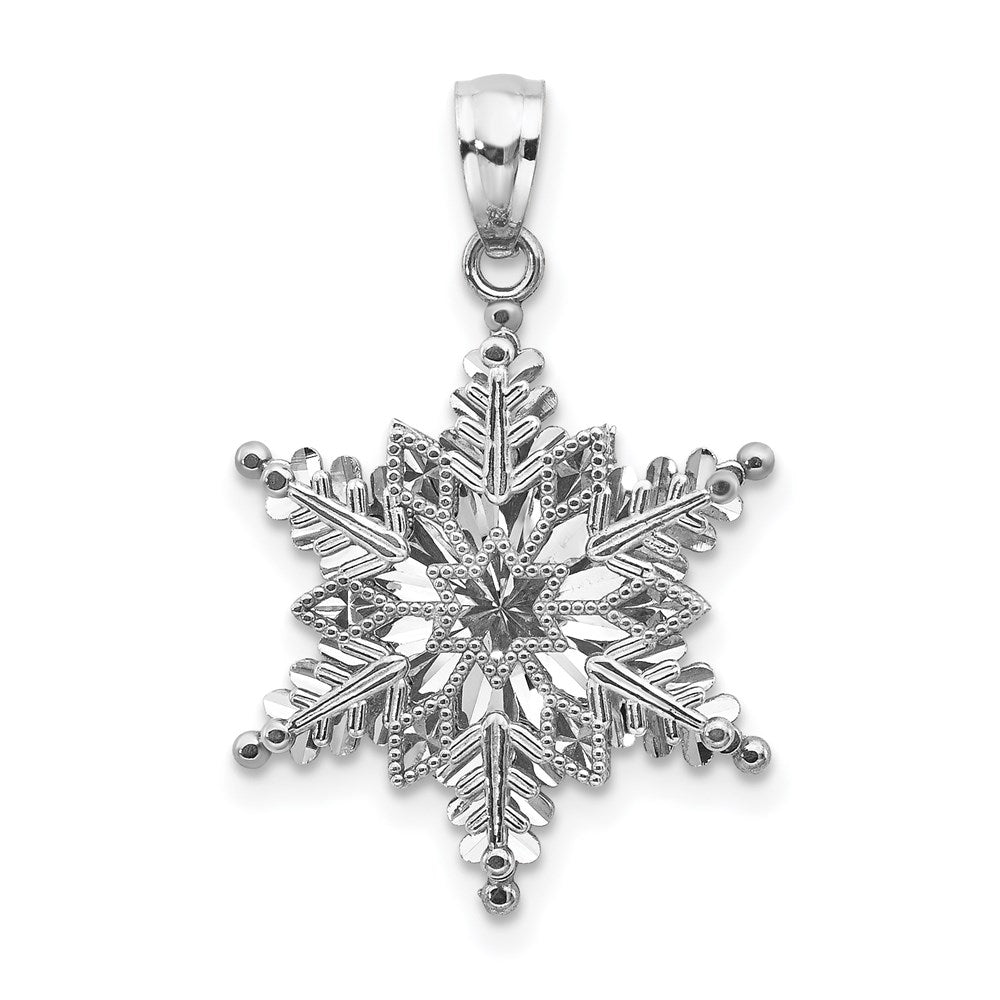 14k White Gold Polished and Textured 2-Level Snowflake Pendant, 21.1 x 16 mm