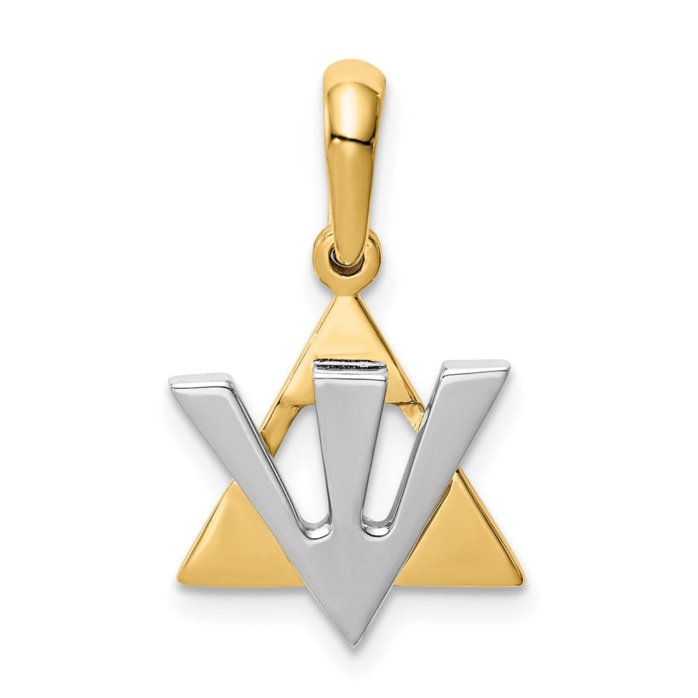 14K Two-tone Star of David with Shin Symbol Charm, 24 x 14 mm