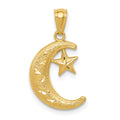 14k Gold Polished and Textured Moon and Stars Pendant, 21.5 x 12 mm