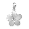 14k Yellow Gold Dipped in White Rhodium Satin Diamond-cut Plumeria Charm, 15 x 15 mm