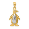14K Two-tone Polished and Textured Penguin Pendant, 19.75 x 10.25 mm