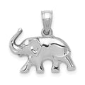 14k White Gold 3-D Polished Elephant Pendant, 12 x 17.25 mm