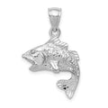 14k White Gold Polished Textured Bass Fish Pendant, 20 x 17 mm