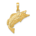 14K Gold Polished Textured Bass Fish Pendant, 19.75 x 19.25 mm