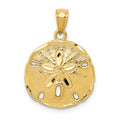 14k Gold Polished Large Sand Dollar Pendant, 23 x 16.3 mm