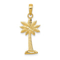 14K Gold Polished and Textured 2-D Palmetto Palm Tree Pendant, 28.6 mm