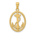 14k Gold Polished Anchor with Rope Oval Pendant, 25.8 mm