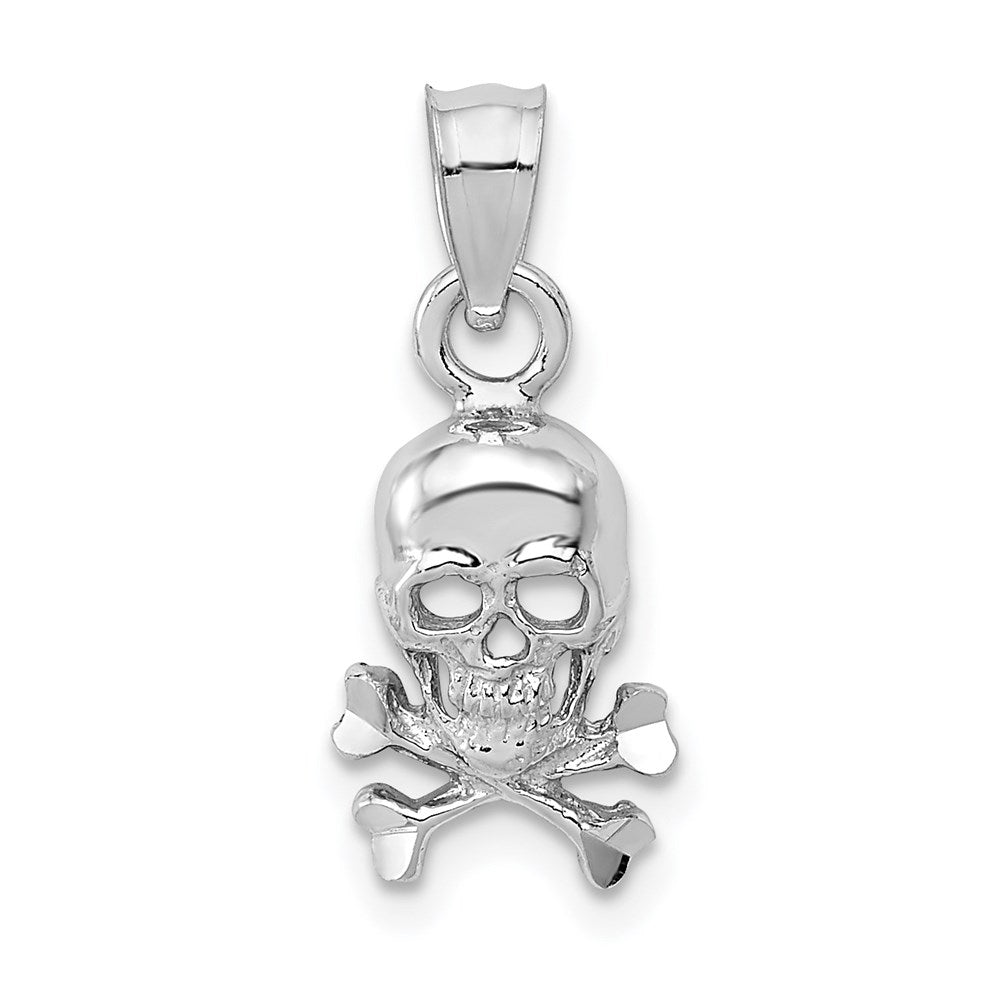 14K White Gold Skull and Crossbones Pendant, 11 x 8 mm