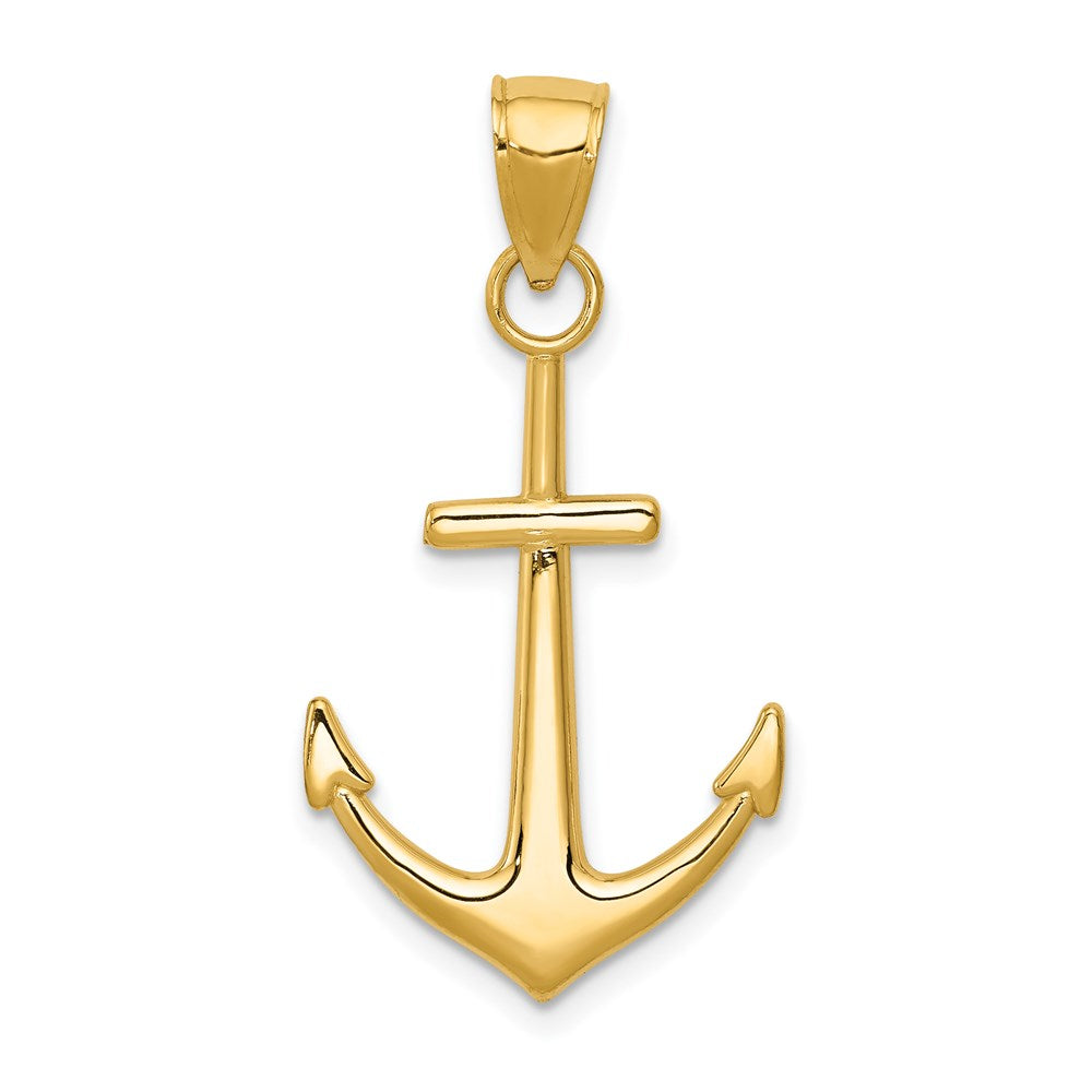 14K Gold Polished Anchor Pendant, 31.6 mm