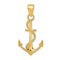 14K Gold Polished Anchor with Rope Pendant, 30 x 15 mm