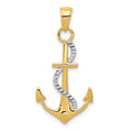 14K Two-tone Polished Anchor with Rope Pendant, 30 x 15 mm