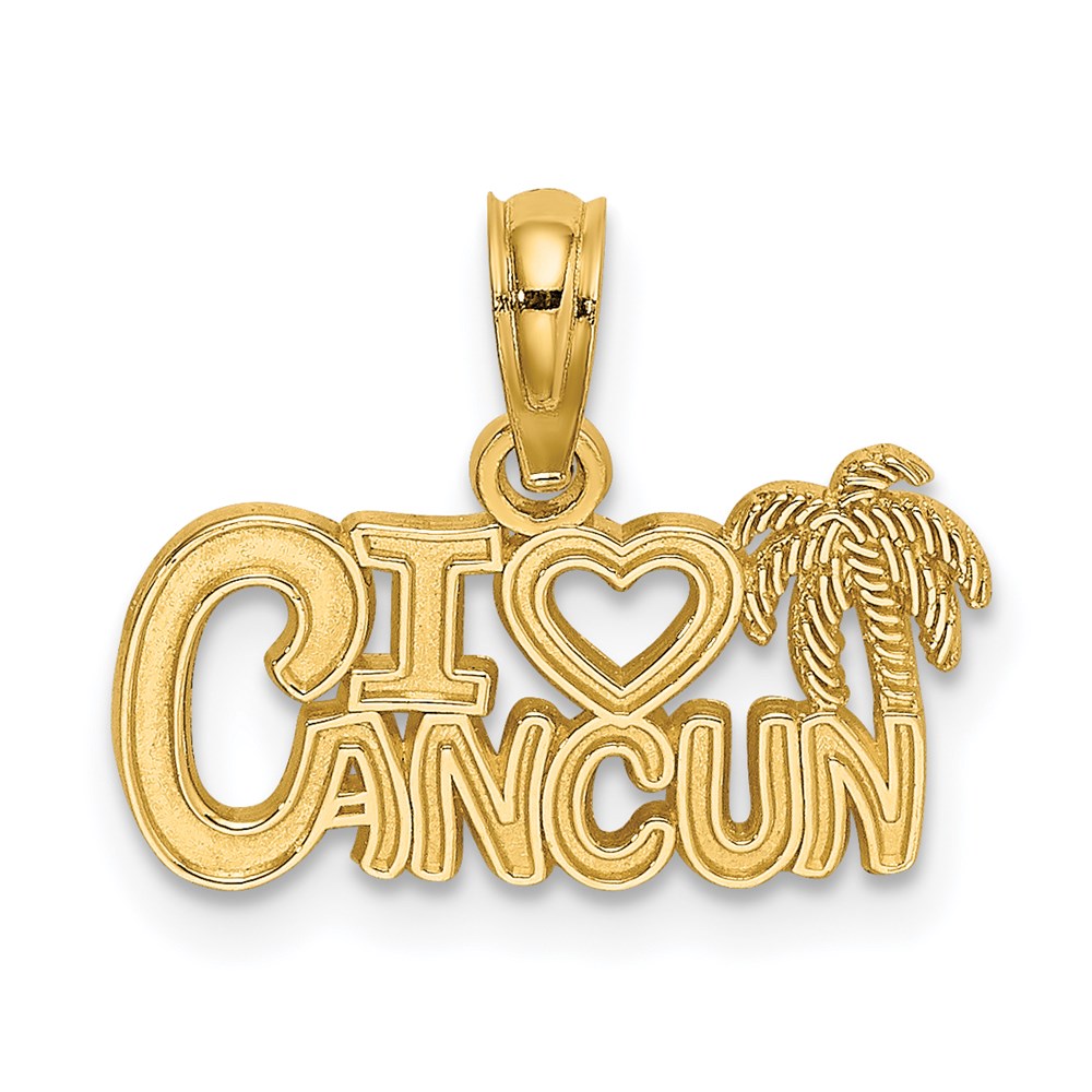 14k I HEART CANCUN Cut-out Charm, 14.5 x 17.1 mm