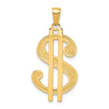 14K Gold Polished and Textured Dollar Sign Pendant, 33 x 16.5 mm