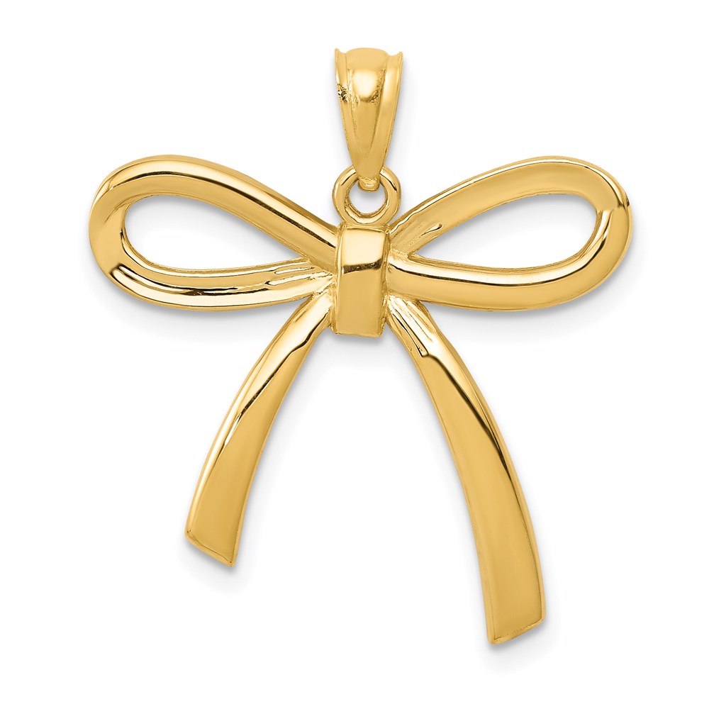 14k Gold Polished Ribbon Bow Pendant, 28.1 x 23.33 mm