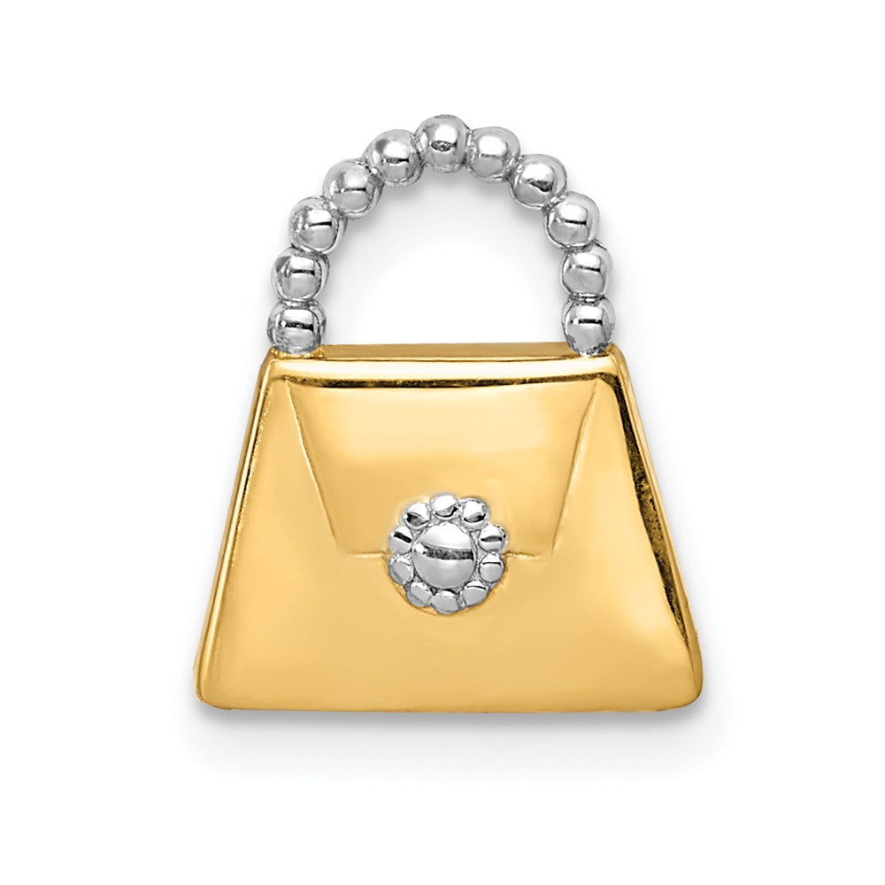 14K and White Rhodium Purse Chain Slide Pendant, 13.39 x 11.34 mm