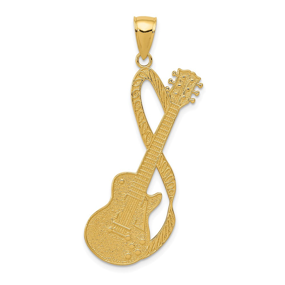 14k Large Electric Guitar with Strap Textured Pendant, 42 x 21 mm