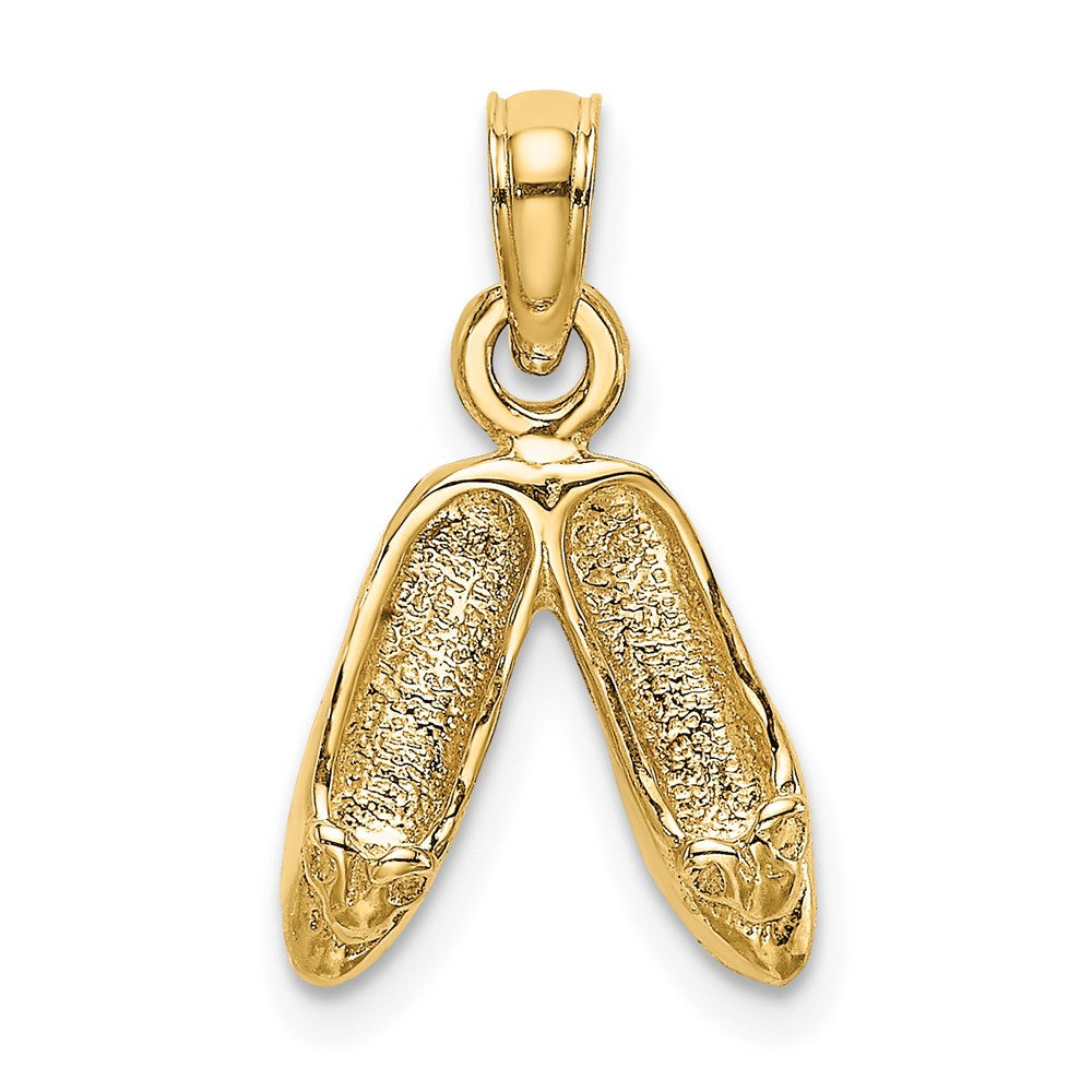 14K 3-D Polished Textured Ballerina Slippers Charm, 11.7 x 10.2 mm