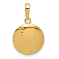 14K Gold Polished Baseball Closed Back Pendant, 20.5 x 13.5 mm