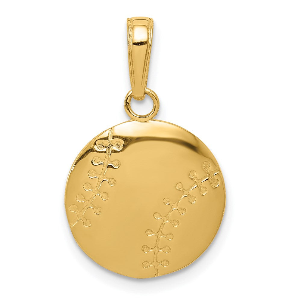 14K Gold Polished Baseball Closed Back Pendant, 20.5 x 13.5 mm