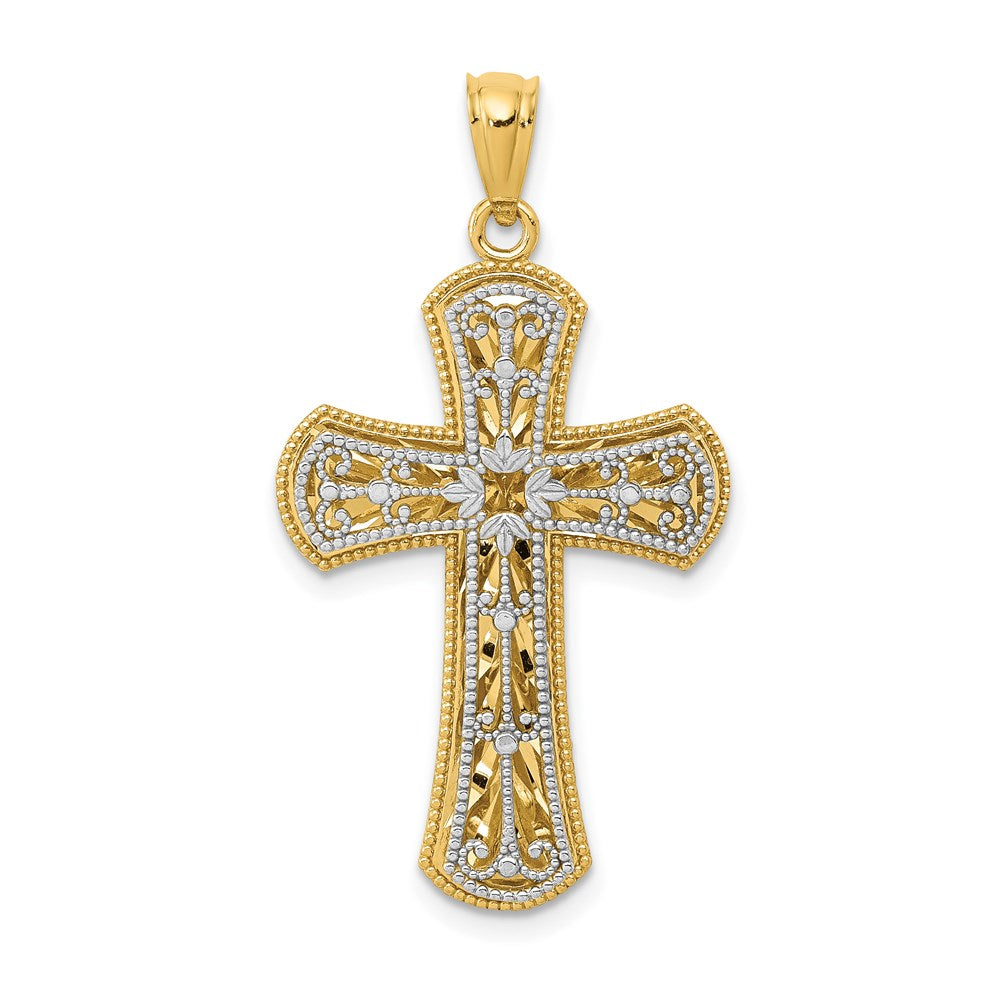 14K Two-tone Polished 2-Level Cross Pendant, 35.25 x 19.4 mm