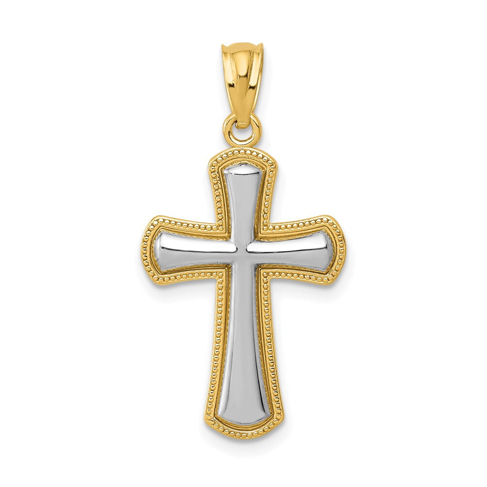 14k and White Rhodium Polished Cross Pendant, 30 x 15.3 mm