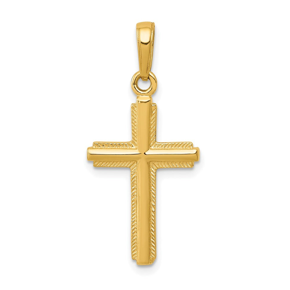 14K Polished Cross With Striped Border Pendant, 27 x 13.5 mm