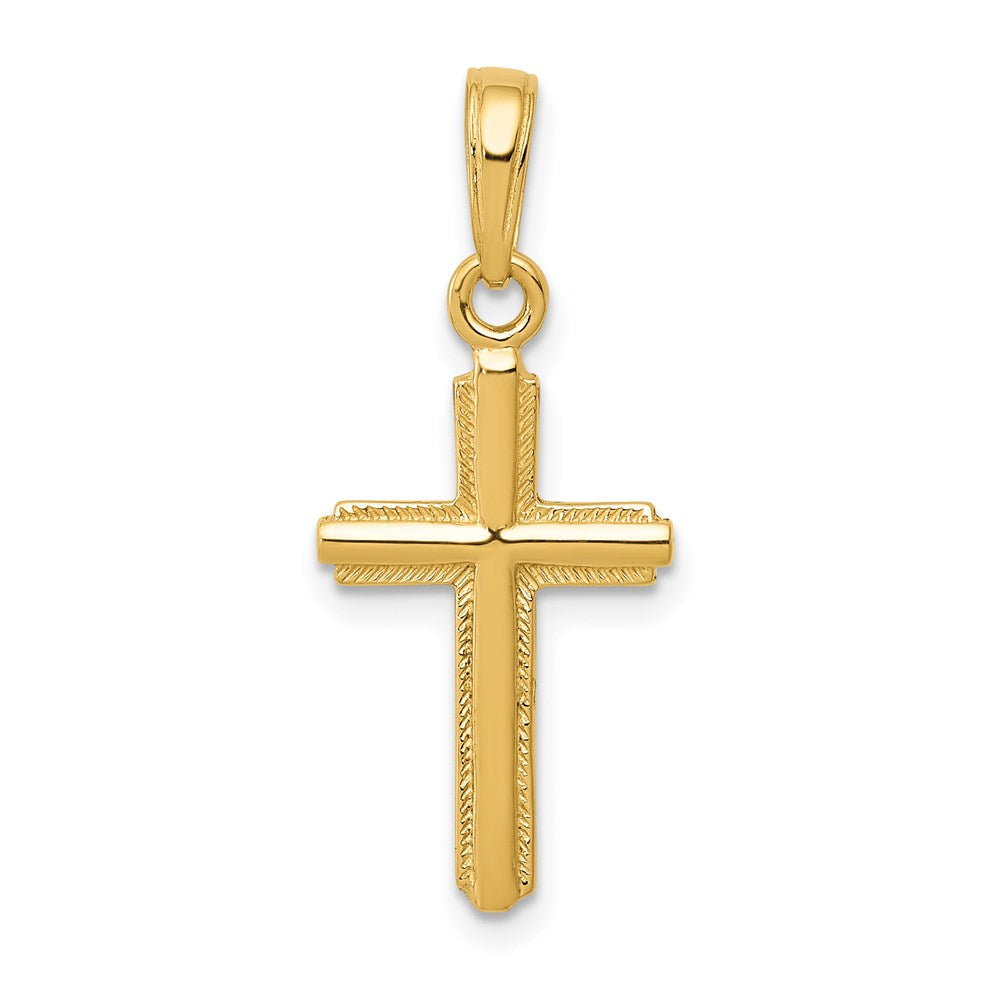 14K Polished Cross With Striped Border Pendant, 23 x 11 mm