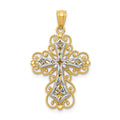 14K Two-tone Polished 2-Level Filigree Cross Pendant, 29.5 x 18 mm