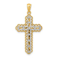 14K Two-tone Polished 2-Level Filigree Cross Pendant, 34 x 18.5 mm