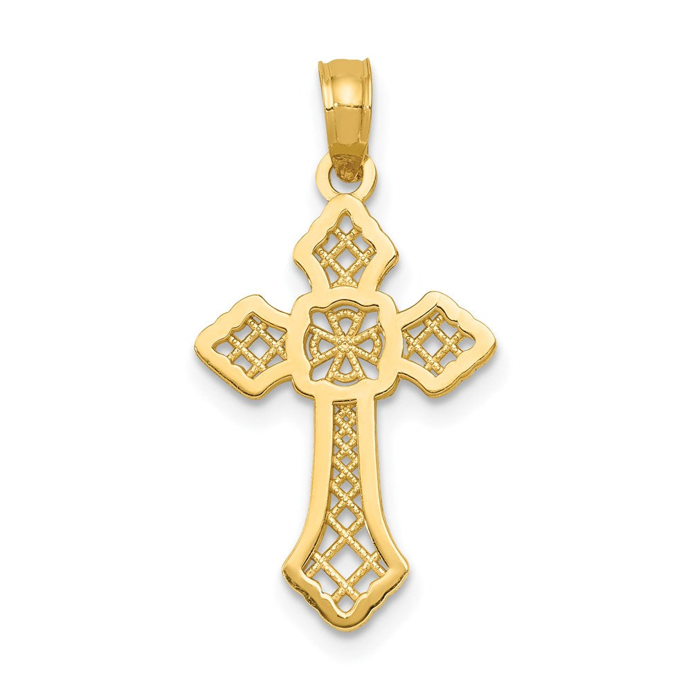 14K Polished Passion Cross with Lacey Center Pendant, 23.8 mm