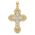 14K and White Rhodium Polished Textured Diamond-Pattern Cross Pendant, 45.1 mm