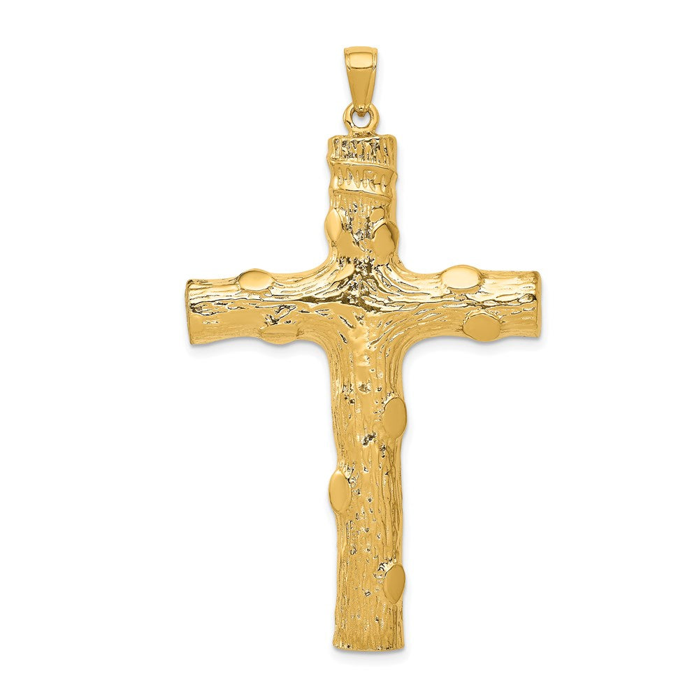 14K Large Tree Textured Cross Pendant, 58.5 x 34 mm
