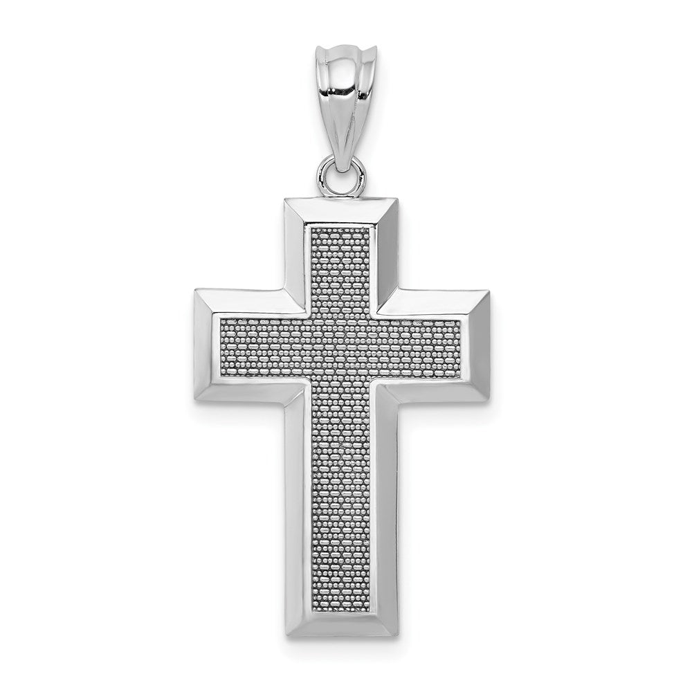 14K White Gold Polished / Textured Cross Pendant, 33 x 16.5 mm