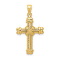 14K Gold Polished / Textured Cross Pendant, 37 x 19 mm