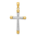 14K Two-tone Polished Diamond-cut Cross Pendant, 31 x 16.5 mm
