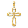 14k Gold Polished Ribbon Cross Pendant, 30 x 17 mm