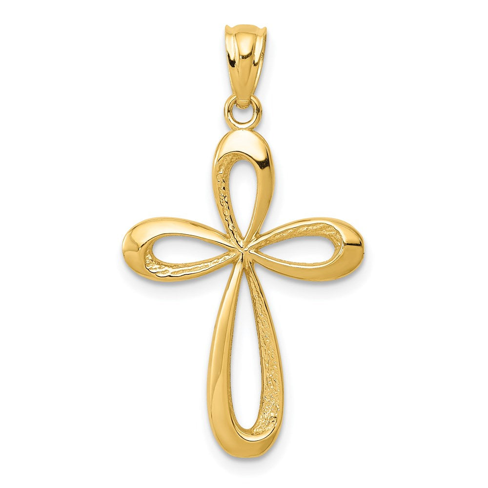 14k Gold Polished Ribbon Cross Pendant, 30 x 17 mm