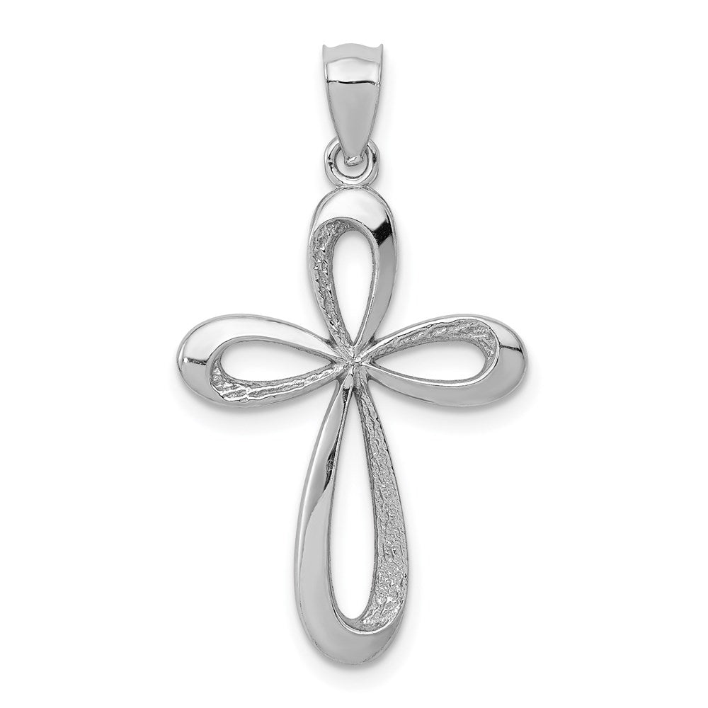 14k White Gold Polished Ribbon Cross Pendant, 29.5 x 17 mm